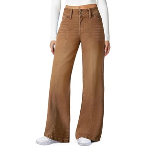 image:imageSidefeel Womens High Waisted Wide Leg Stretchy JeansBrown