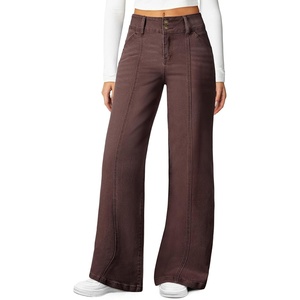 image:imageSidefeel Womens High Waisted Wide Leg Stretchy JeansCoffee