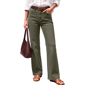 image:imageSidefeel Womens High Waisted Wide Straight Leg JeansGreen