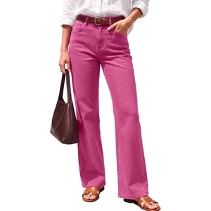 image:imageSidefeel Womens High Waisted Wide Straight Leg JeansRose Red