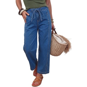 image:imageSidefeel Womens Jeans Drawstring Barrel Denim PantsDark Blue