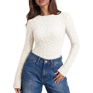 image:imageSidefeel Womens Lace Long Sleeve Tops Sheer See Through Shirts Mesh BlousesWhite