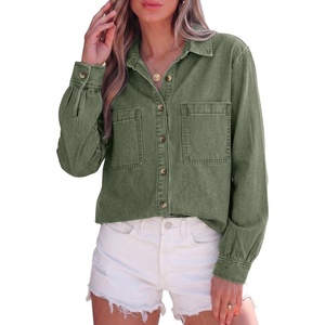 image:imageSidefeel Womens Long Sleeve Button Down Denim ShirtGreen