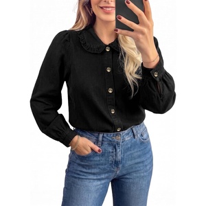 image:imageSidefeel Womens Long Sleeve Peter Pan Collar Denim ShirtBlack
