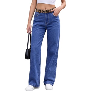 image:imageSidefeel Womens MidLow Rise Jeans Leopard Waist Wide Leg Denim PantsBluing