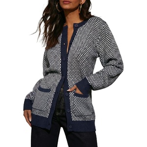 image:imageSidefeel Womens Plaid Cardigan SweatersDark Blue