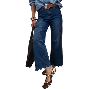 image:imageSidefeel Womens Straight Leg Floral Embroidery JeansBluing