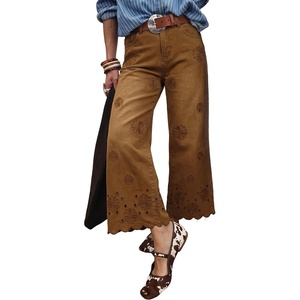 image:imageSidefeel Womens Straight Leg Floral Embroidery JeansBrown