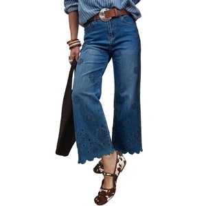 image:imageSidefeel Womens Straight Leg Floral Embroidery JeansDark Blue