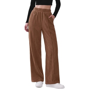 image:imageSidefeel Womens Wide Leg Corduroy Pants High Waitsed Elastic Waist TrousersCoffee