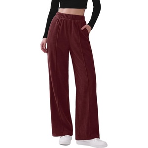 image:imageSidefeel Womens Wide Leg Corduroy Pants High Waitsed Elastic Waist TrousersRacing Red