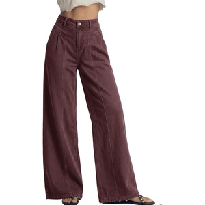 image:imageSidefeel Womens Wide Leg Jeans High Waisted Casual Stretchy Jeans 2026 Trendy Seamed Front Denim PantsCoffee