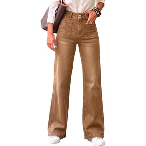 image:imageSidefeel Womens Wide Leg Jeans High Waisted Denim PantsBrown