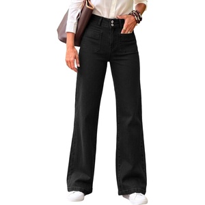 image:imageSidefeel Womens Wide Leg Jeans High Waisted Denim PantsDeep Black