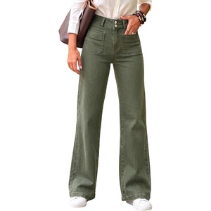 image:imageSidefeel Womens Wide Leg Jeans High Waisted Denim PantsGreen