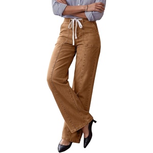 image:imageSidefeel Womens Wide Leg Jeans High Waisted Drawstring Denim SweatpantsBrown