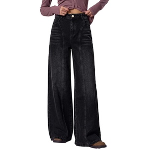 image:imageSidefeel Womens Wide Leg Jeans High Waisted Seamd Baggy Denim PantsBlack