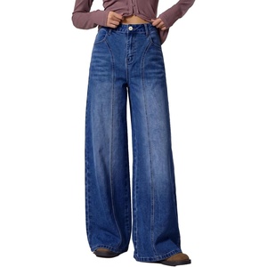 image:imageSidefeel Womens Wide Leg Jeans High Waisted Seamd Baggy Denim PantsBluing