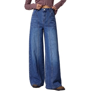 image:imageSidefeel Womens Wide Leg Jeans High Waisted Seamd Baggy Denim PantsDark Blue