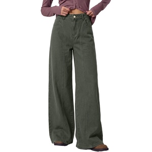 image:imageSidefeel Womens Wide Leg Jeans High Waisted Seamd Baggy Denim PantsGreen