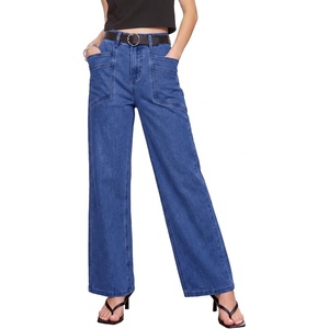 image:imageSidefeel Womens Wide Leg Jeans High Waisted Stretchy Boyfriend Denim PantsDark Blue