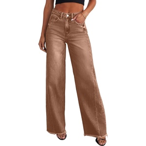 image:imageSidefeel Womens Wide Leg Jeans High Waisted Stretchy Denim PantsBrown