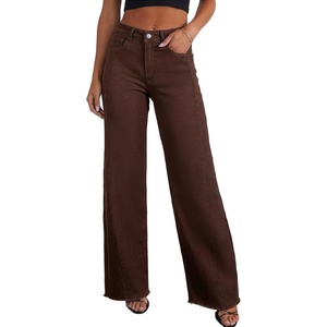 image:imageSidefeel Womens Wide Leg Jeans High Waisted Stretchy Denim PantsCoffee