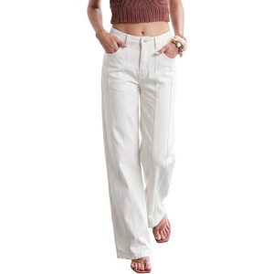 image:imageSidefeel Womens Wide Leg Jeans High Waisted Stretchy Denim PantsCream White