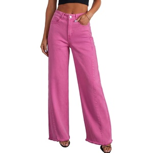 image:imageSidefeel Womens Wide Leg Jeans High Waisted Stretchy Denim PantsHot Pink