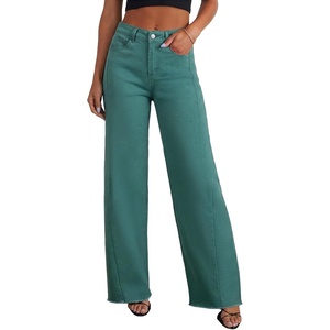 image:imageSidefeel Womens Wide Leg Jeans High Waisted Stretchy Denim PantsLake Green
