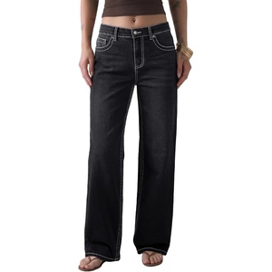 image:imageSidefeel Womens Wide Leg Jeans Mid Rise Stretchy Jeans Denim PantsBlack