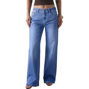 image:imageSidefeel Womens Wide Leg Jeans Mid Rise Stretchy Jeans Denim PantsBlue
