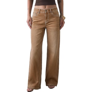 image:imageSidefeel Womens Wide Leg Jeans Mid Rise Stretchy Jeans Denim PantsBrown