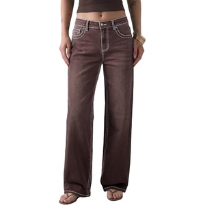 image:imageSidefeel Womens Wide Leg Jeans Mid Rise Stretchy Jeans Denim PantsCoffee