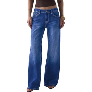 image:imageSidefeel Womens Wide Leg Jeans Mid Rise Stretchy Jeans Denim PantsDark Blue