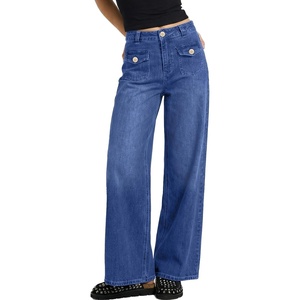 image:imageSidefeel Womens Wide Leg Jeans Stretchy Denim Pants with PocketsBluing