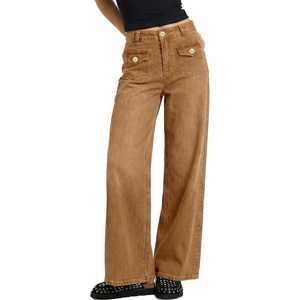 image:imageSidefeel Womens Wide Leg Jeans Stretchy Denim Pants with PocketsBrown