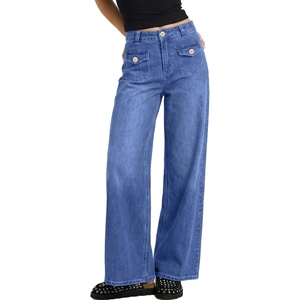 image:imageSidefeel Womens Wide Leg Jeans Stretchy Denim Pants with PocketsDark Blue