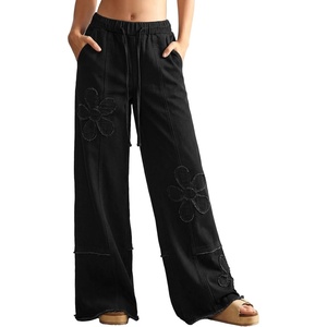 image:imageSidefeel Womens Y2K Floral Wide Leg Elastic High Waisted Baggy JeansBlack