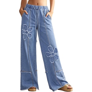 image:imageSidefeel Womens Y2K Floral Wide Leg Elastic High Waisted Baggy JeansIceland Blue