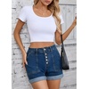 image:imageSidefeel Womens High Waisted Button Fly Jean ShortsDark Blue