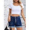 image:imageSidefeel Womens High Waisted Button Fly Jean ShortsDeep Blue