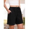 image:imageSidefeel Womens High Waisted Drawstring Summer Jean ShortsBlack