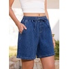 image:imageSidefeel Womens High Waisted Drawstring Summer Jean ShortsDark Blue