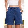 image:imageSidefeel Womens High Waisted Drawstring Summer Jean ShortsDark Blue