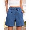 image:imageSidefeel Womens High Waisted Drawstring Summer Jean ShortsLight Blue