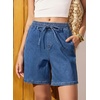 image:imageSidefeel Womens High Waisted Drawstring Summer Jean ShortsLight Blue