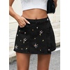 image:imageSidefeel Womens Jean Skirts Floral Mini Embroidered Wrap Denim SkortBlack