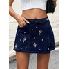 image:imageSidefeel Womens Jean Skirts Floral Mini Embroidered Wrap Denim SkortBluing