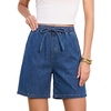 image:imageSidefeel Womens High Waisted Drawstring Summer Jean ShortsDark Blue